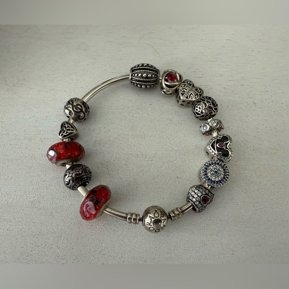 Pandora Bangle Bracelet w/ 13 Charms S925 - ALE - 925 Sterling Silver 8 inches - Picture 5 of 5